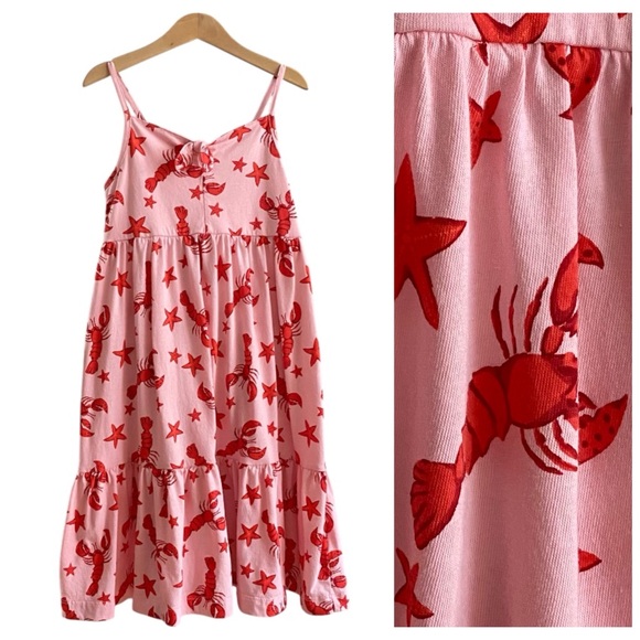 Crewcuts Pink Red Lobster Print Sleeveless Dress 6 - Picture 1 of 13